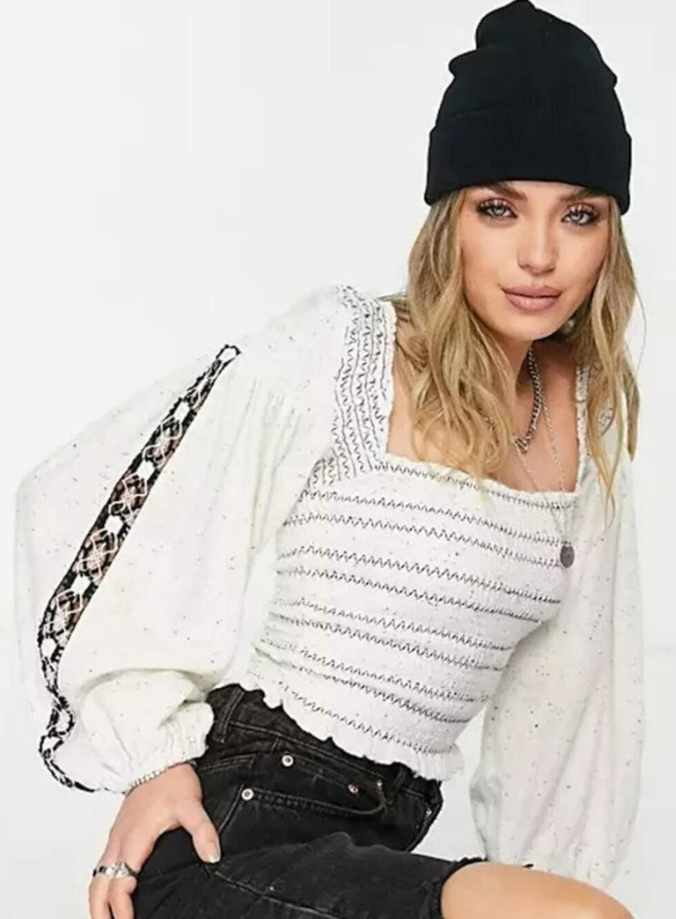 New Free People Smocked Bodice Balloon Sleeve Top - Large